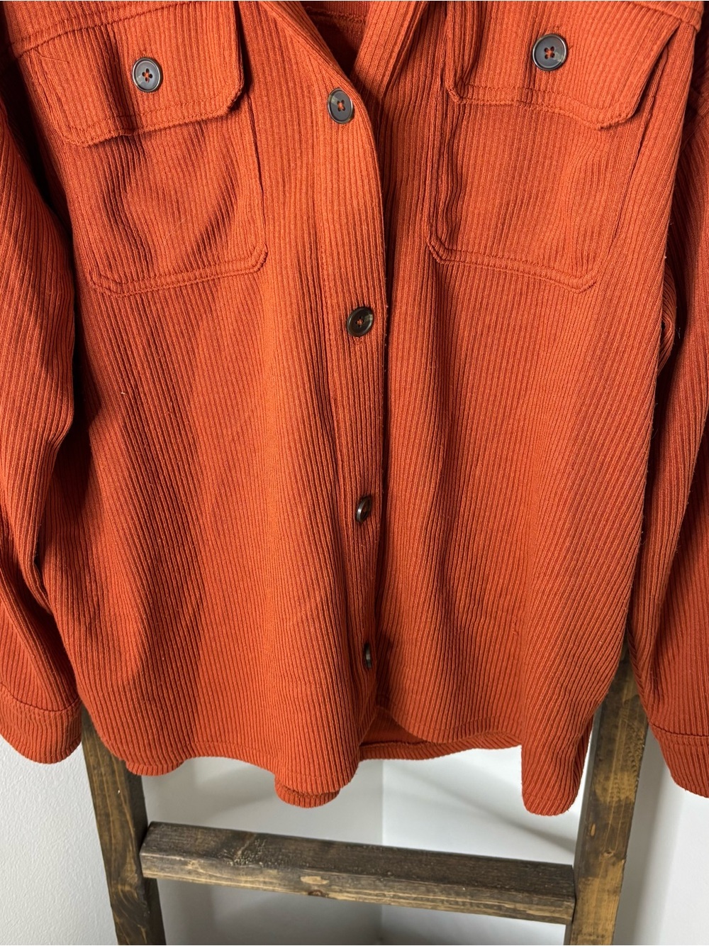 Time and Tru Rust Ribbed Button-Front Shacket Size L - Picture 3 of 6